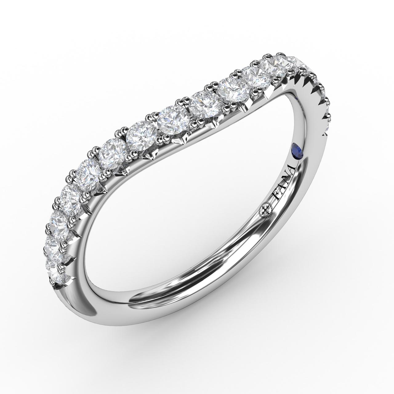 14k White Gold Curve Band Diamond Wedding Band