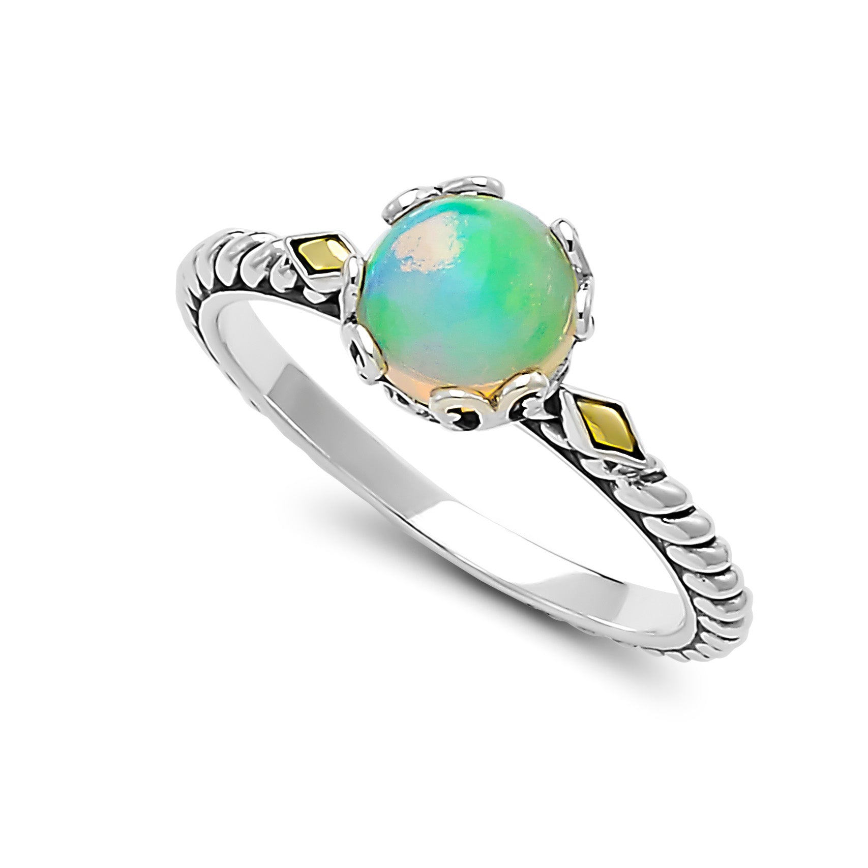 Sterling Silver And 18K Yellow Gold Opal Ring