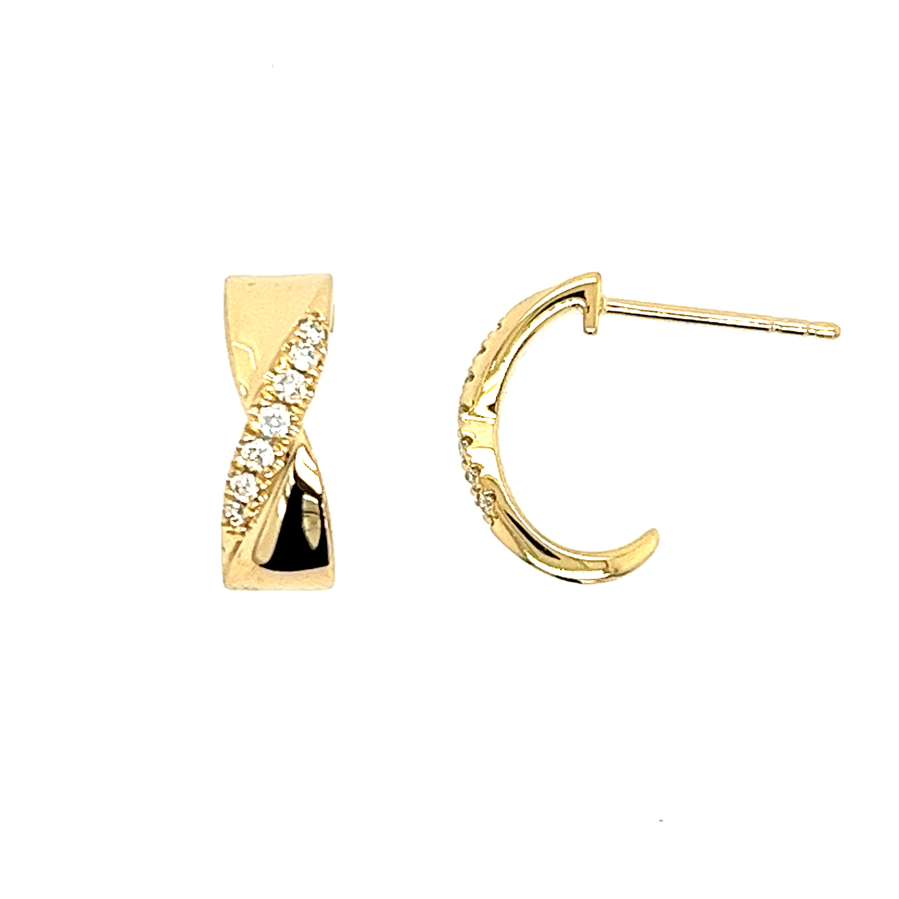14K Yellow Gold Half Hoop Diamond Earrings