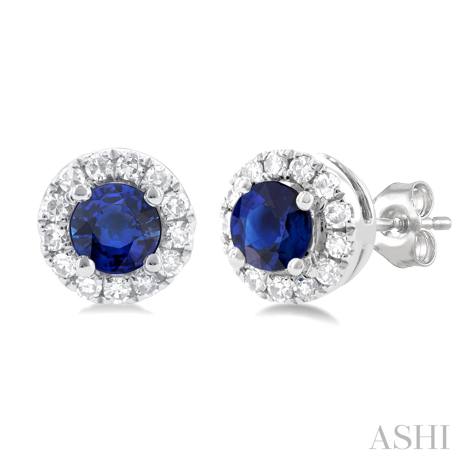 10K White Gold Sapphires Button Earrings