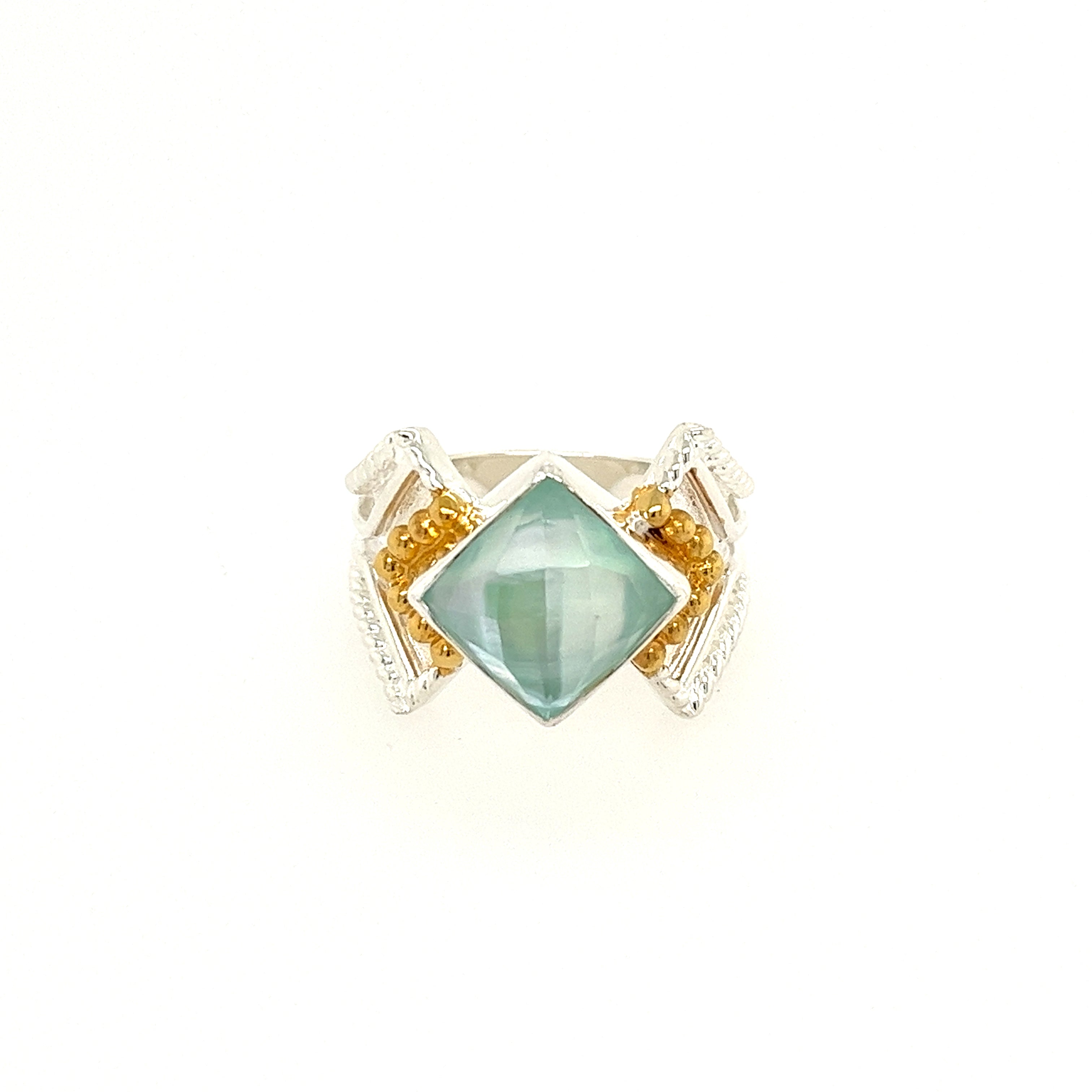Sterling Silver And Gold Plated Amazonite Ring