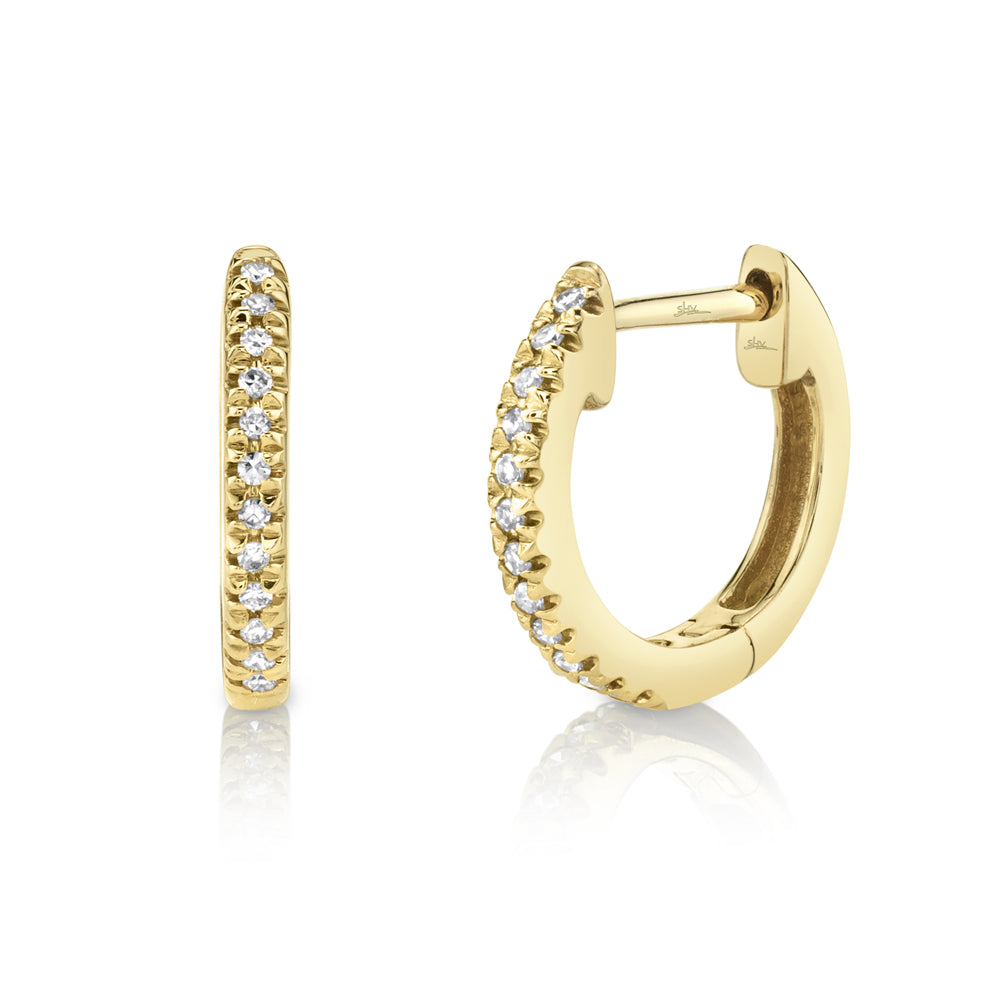 14K Yellow Gold Small Hoop Diamond Earrings