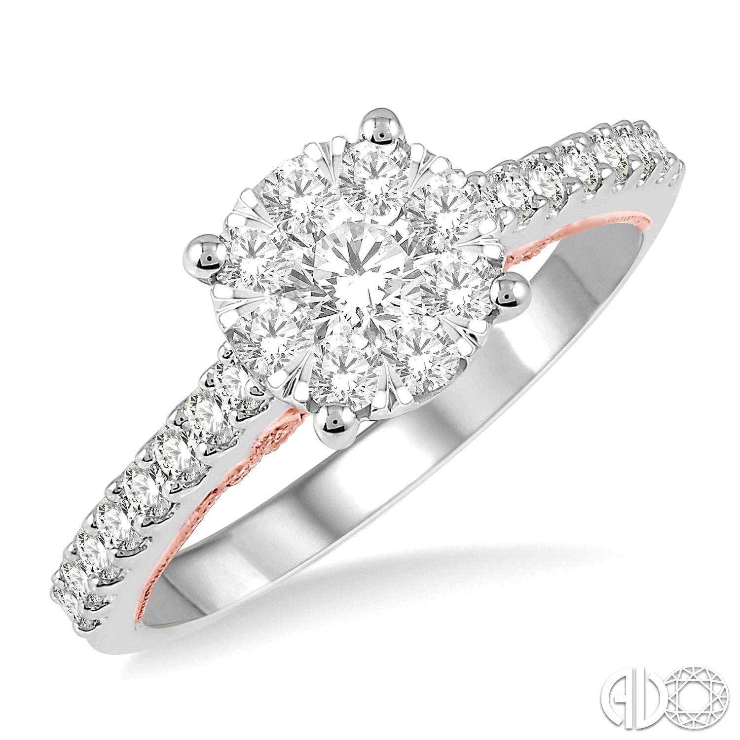 14K White And Rose Gold Classic Round Diamond Engagement Ring