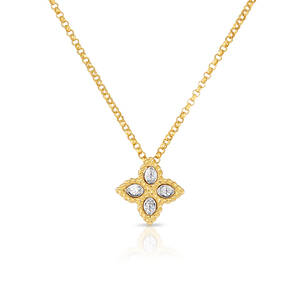 18K Yellow And White Gold Flower Diamond Pendant - Roberto Coin Inc