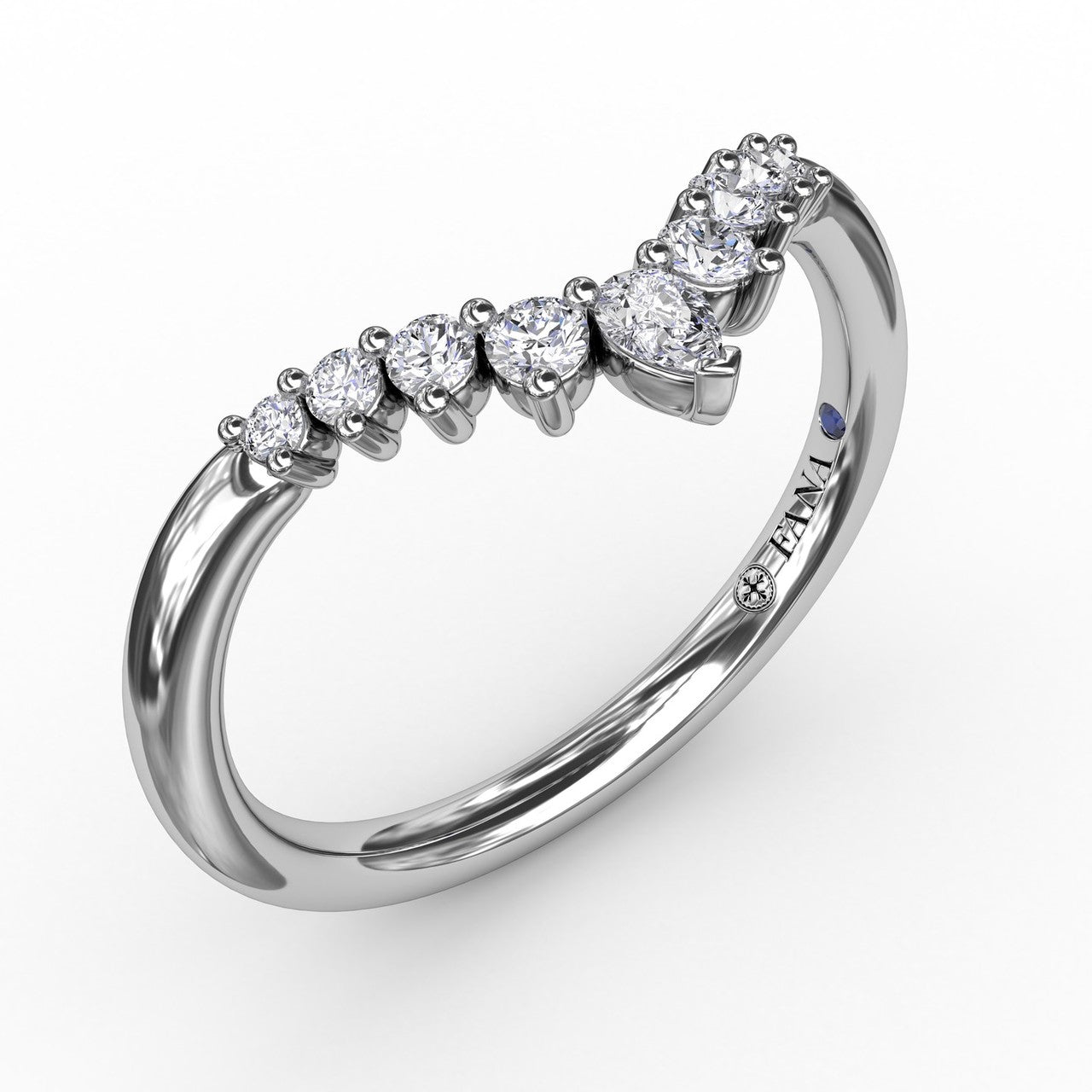 14k White Gold Curve Band Diamond Wedding Band