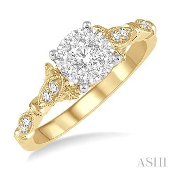 14K Yellow And White Gold Lovebright Round Diamond Engagement Ring