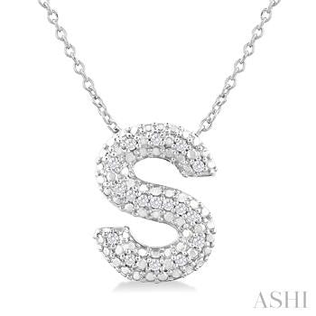 Sterling Silver Bubble Initial Diamond Pendant