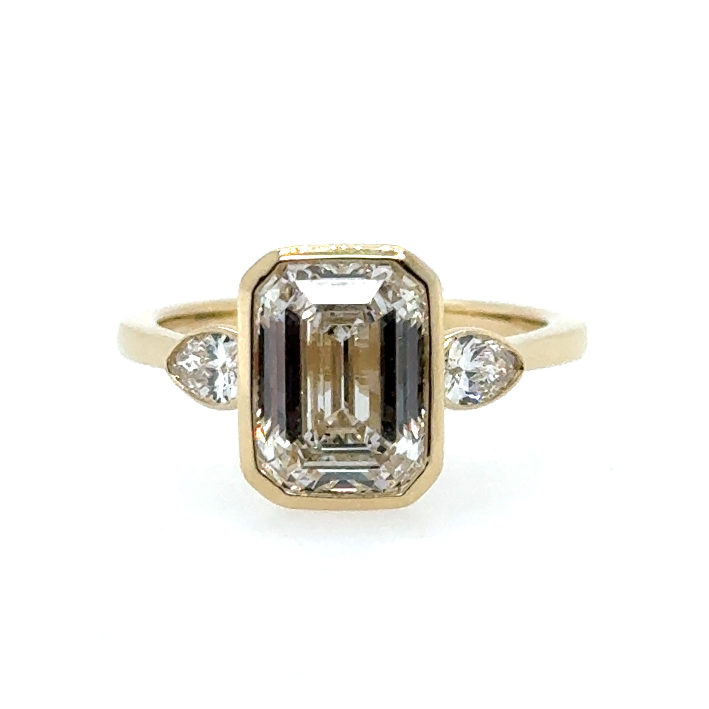 14 Karat 3 Stone Emerald Diamond Engagement Ring