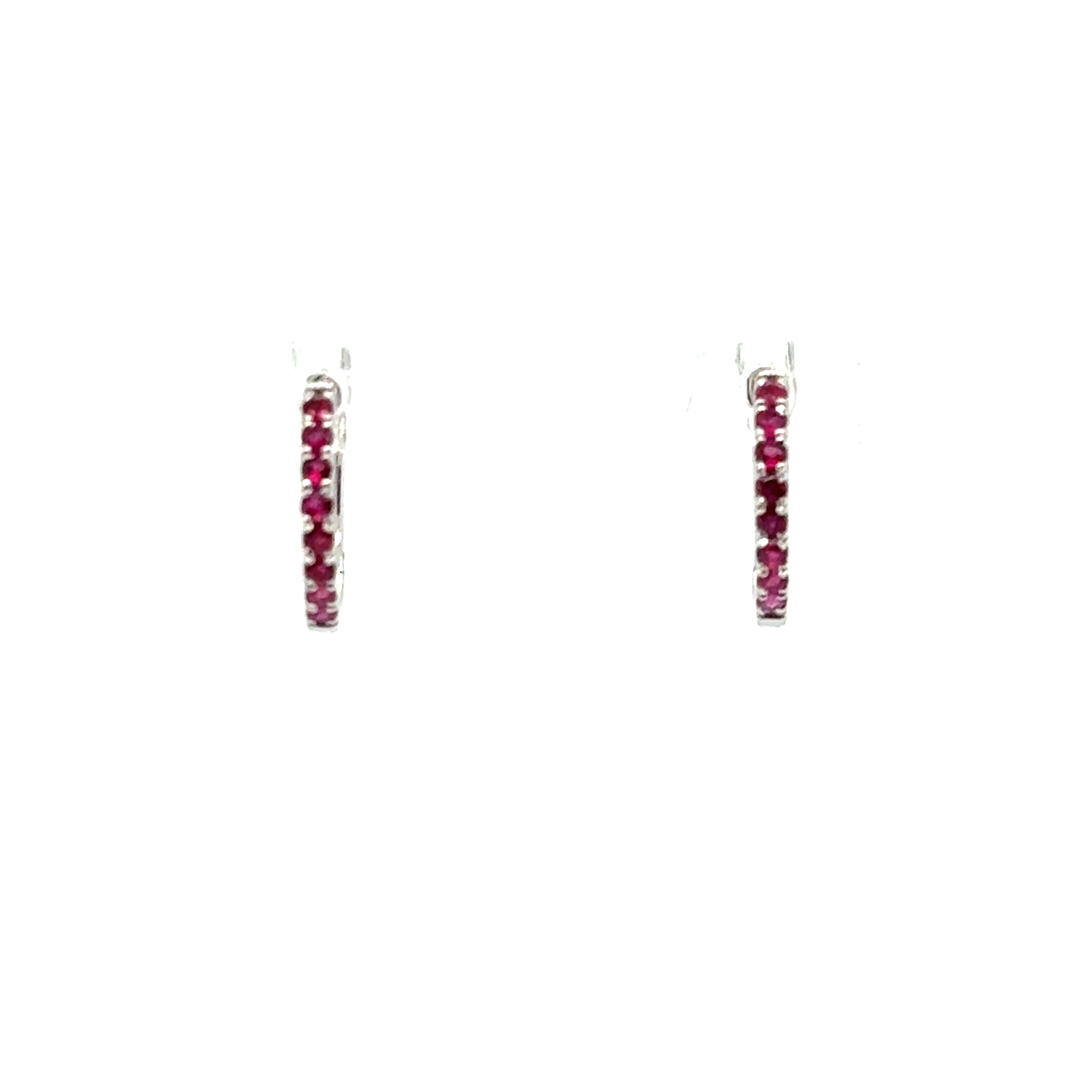 14k White Gold Ruby Small Hoop Earrings