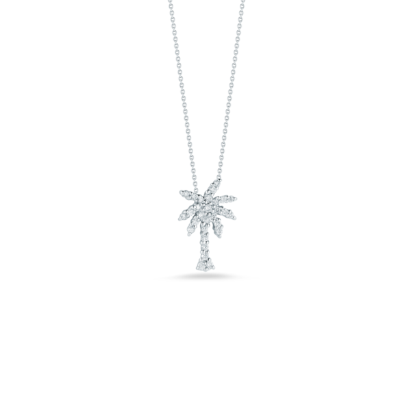 18k White Gold Palm Tree Diamond Pendant