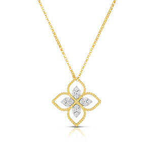 18K Yellow And White Gold Flower Diamond Pendant - Roberto Coin Inc