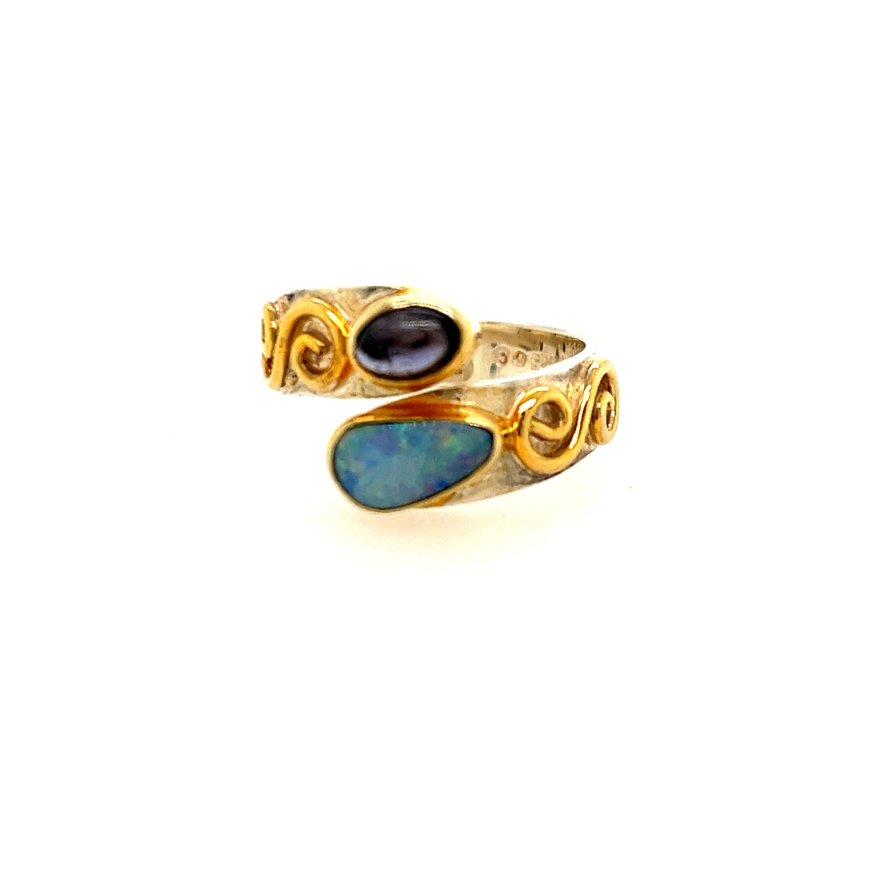 Sterling Silver And Vermeil Opal Ring