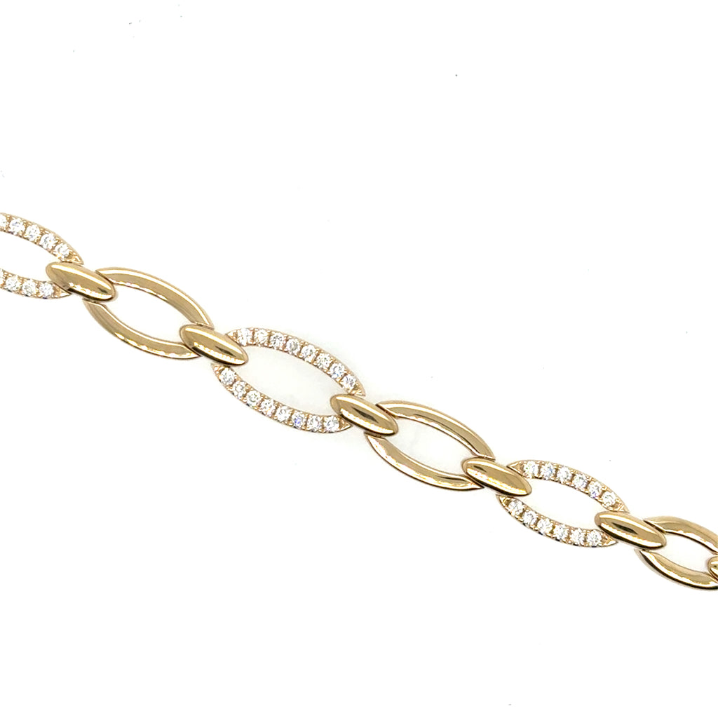 14K Yellow Gold Diamond Oval Link Bracelet