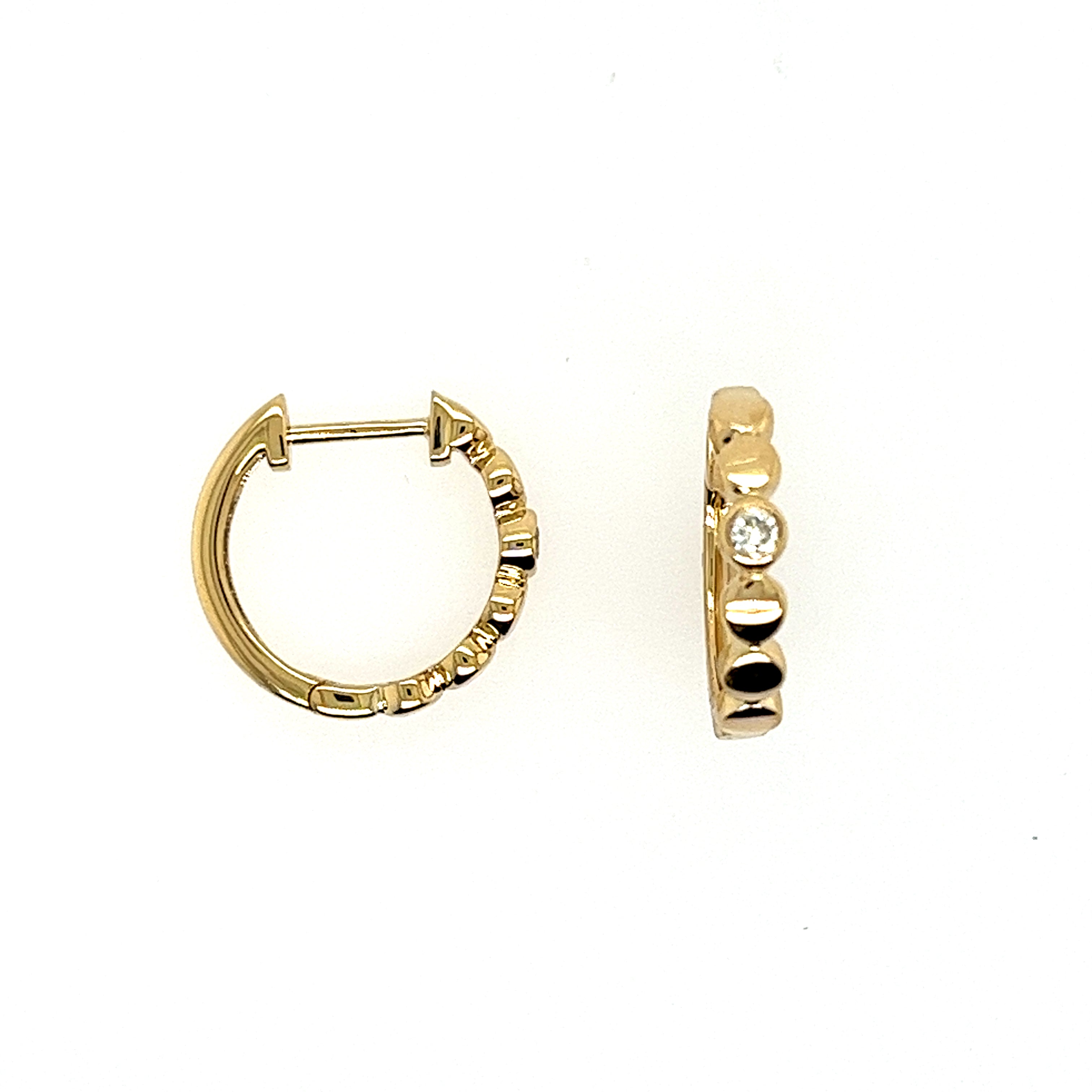 14K Yellow Gold Small Hoop Diamond Earrings