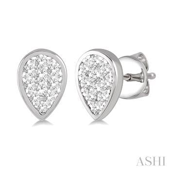 14k White Gold Button Diamond Earrings