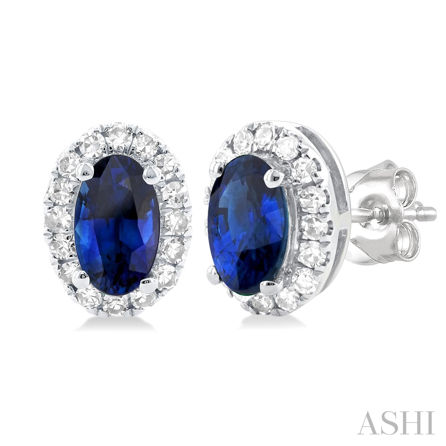 10K White Gold Sapphires Button Earrings