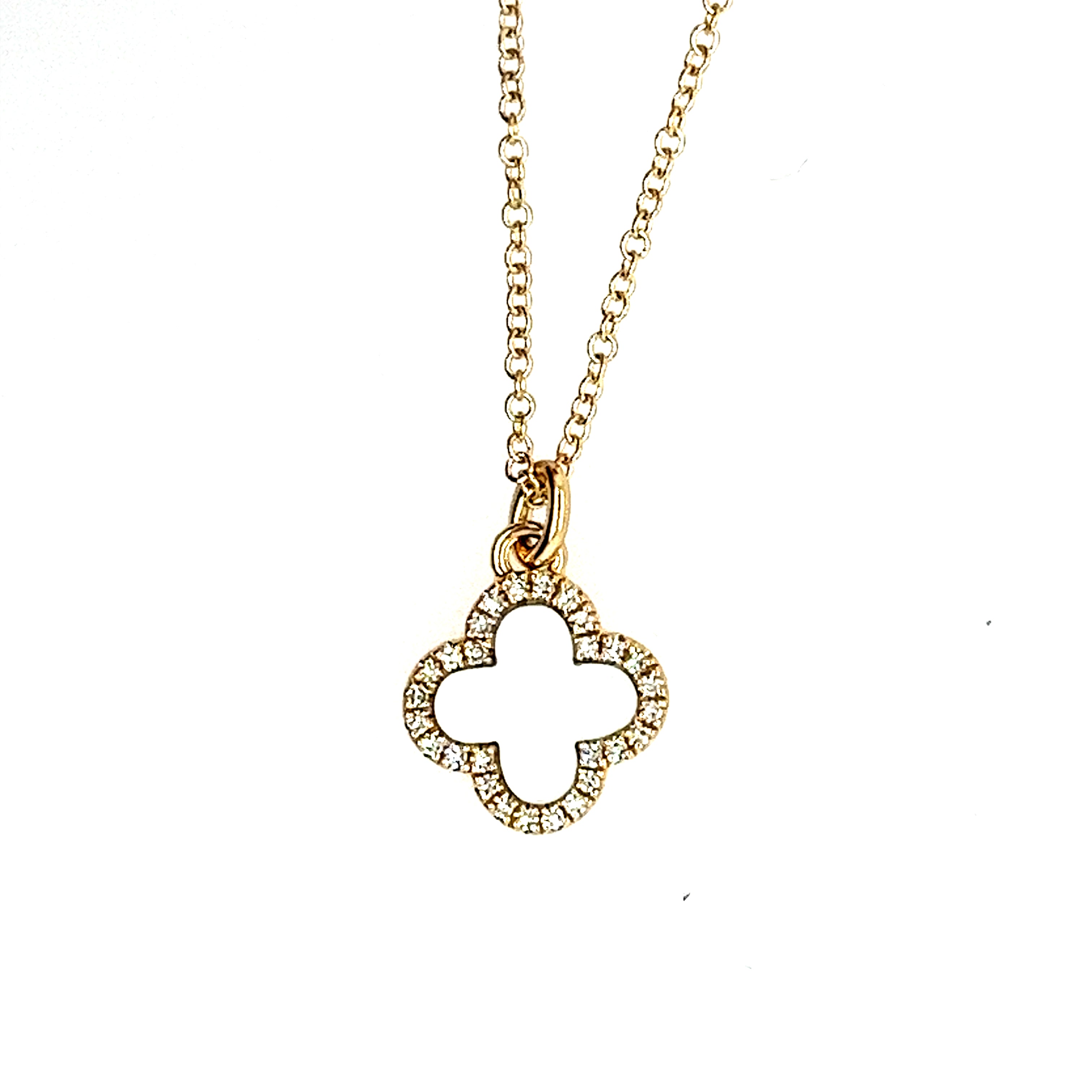 14K Yellow Gold Clover Diamond Pendant - Shy Creation