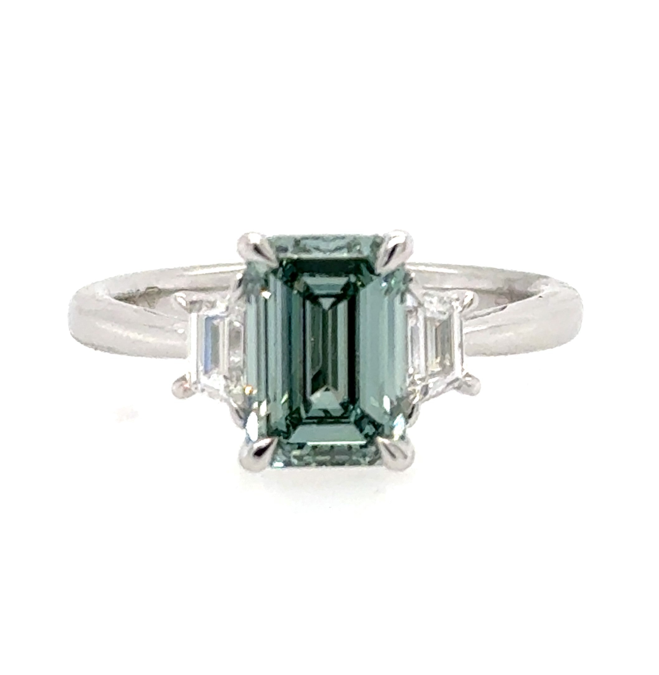 14k White Gold 3 Stone Emerald Diamond Engagement Ring