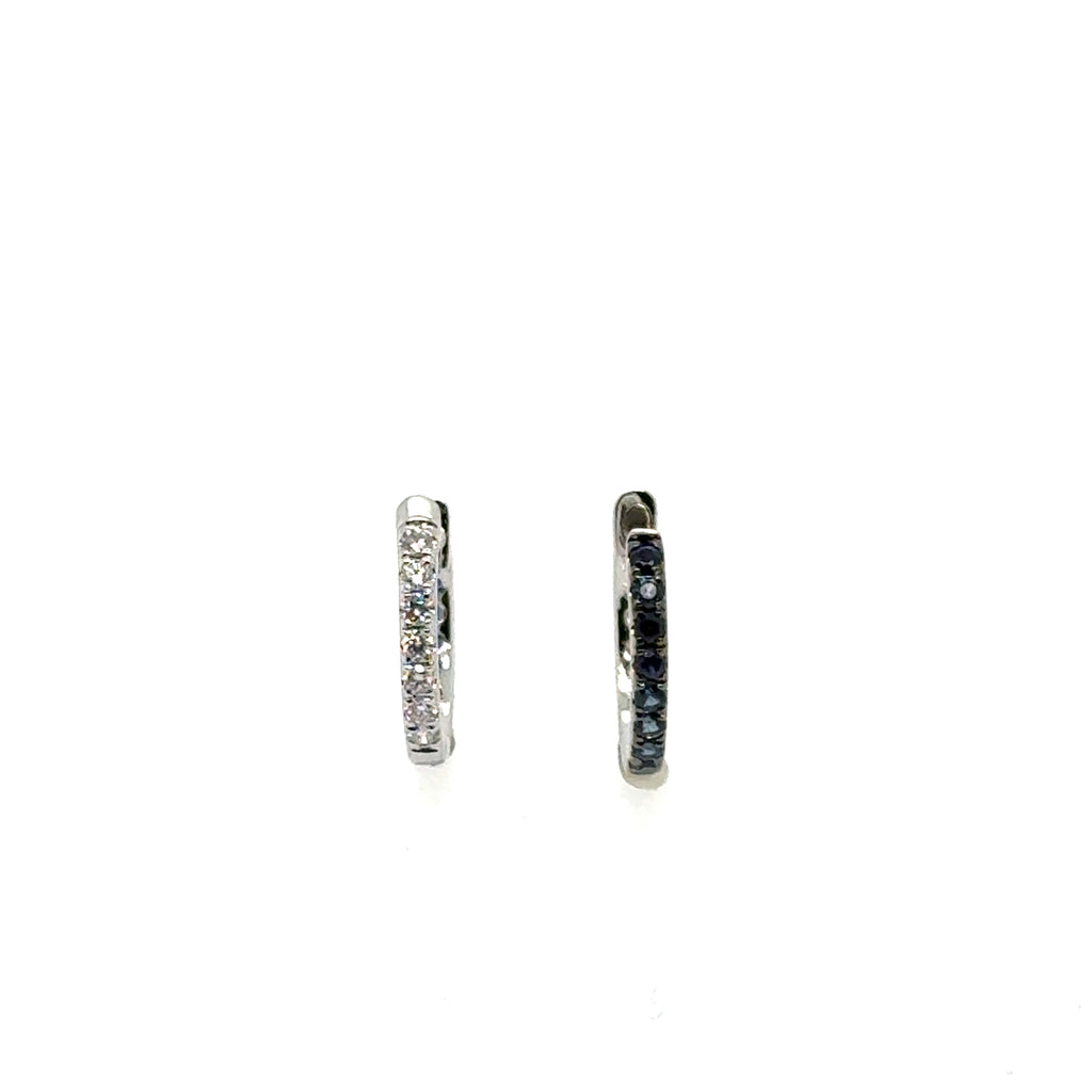14k White Gold Sapphire Small Hoop Earrings