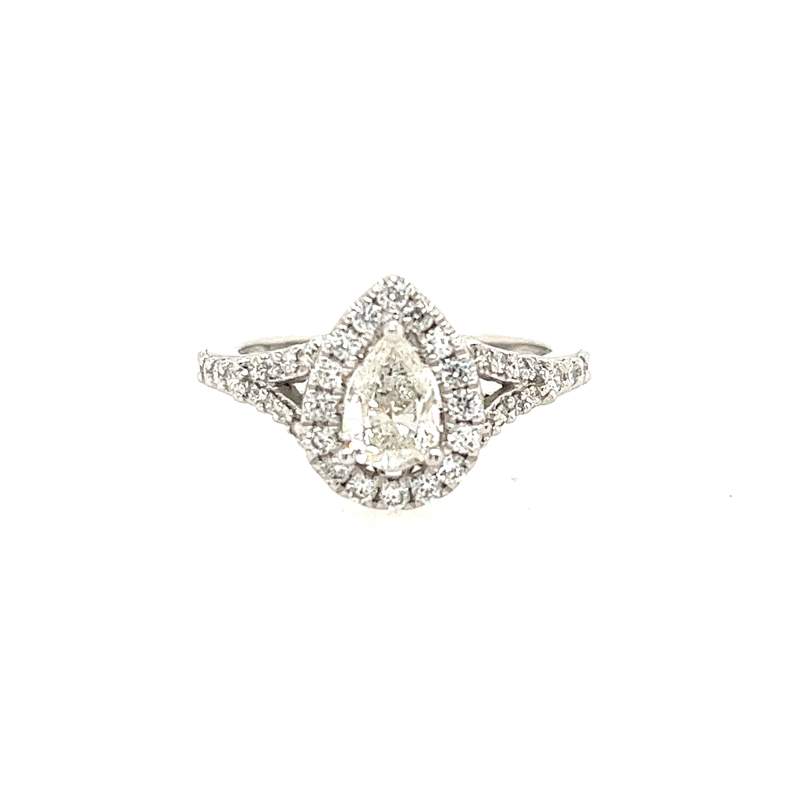 14k White Gold Halo Pear Lakeshore Diamond Engagement Ring