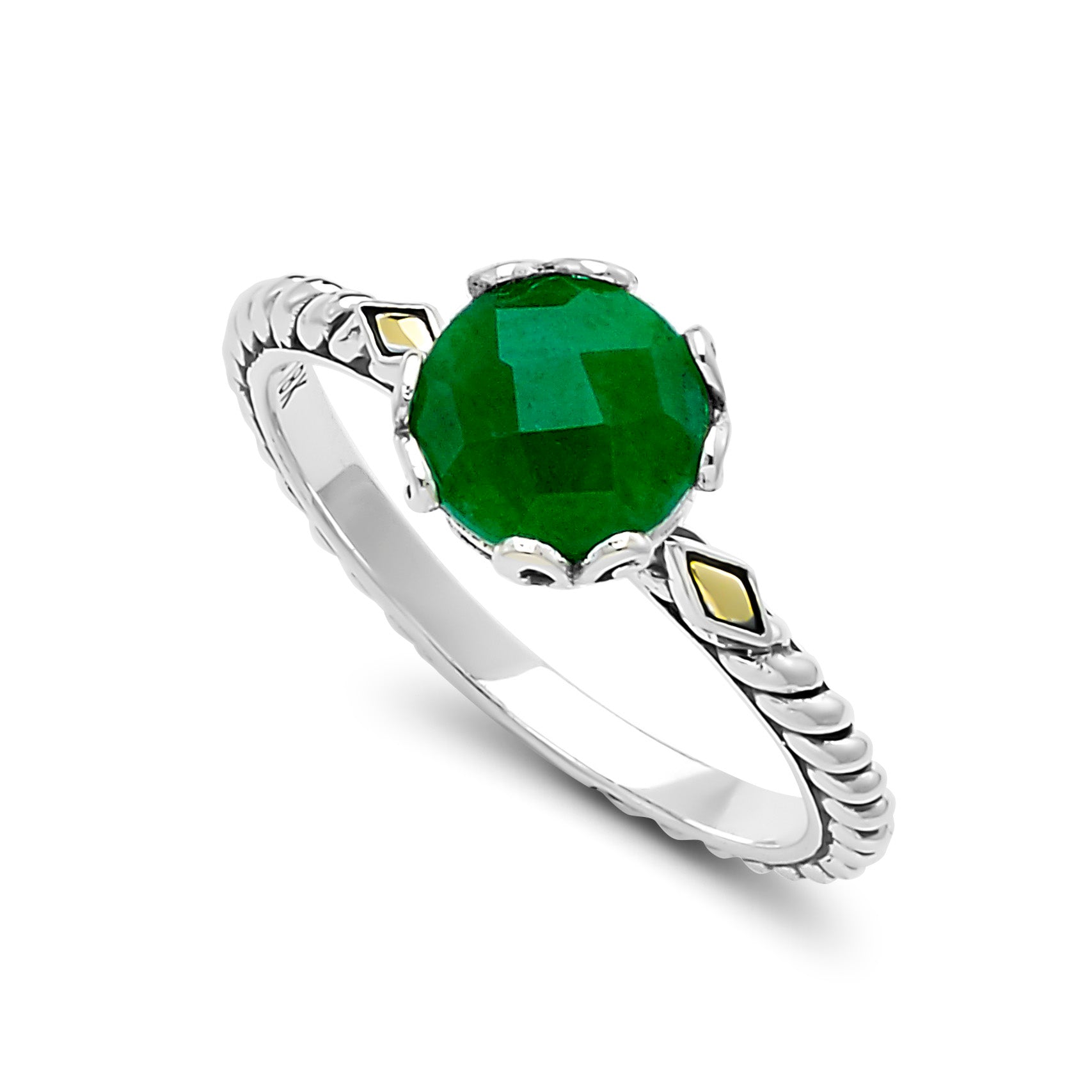 Sterling Silver And 18K Yellow Gold Emerald Ring
