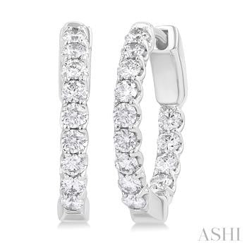 14k White Gold Medium Hoop Diamond Earrings