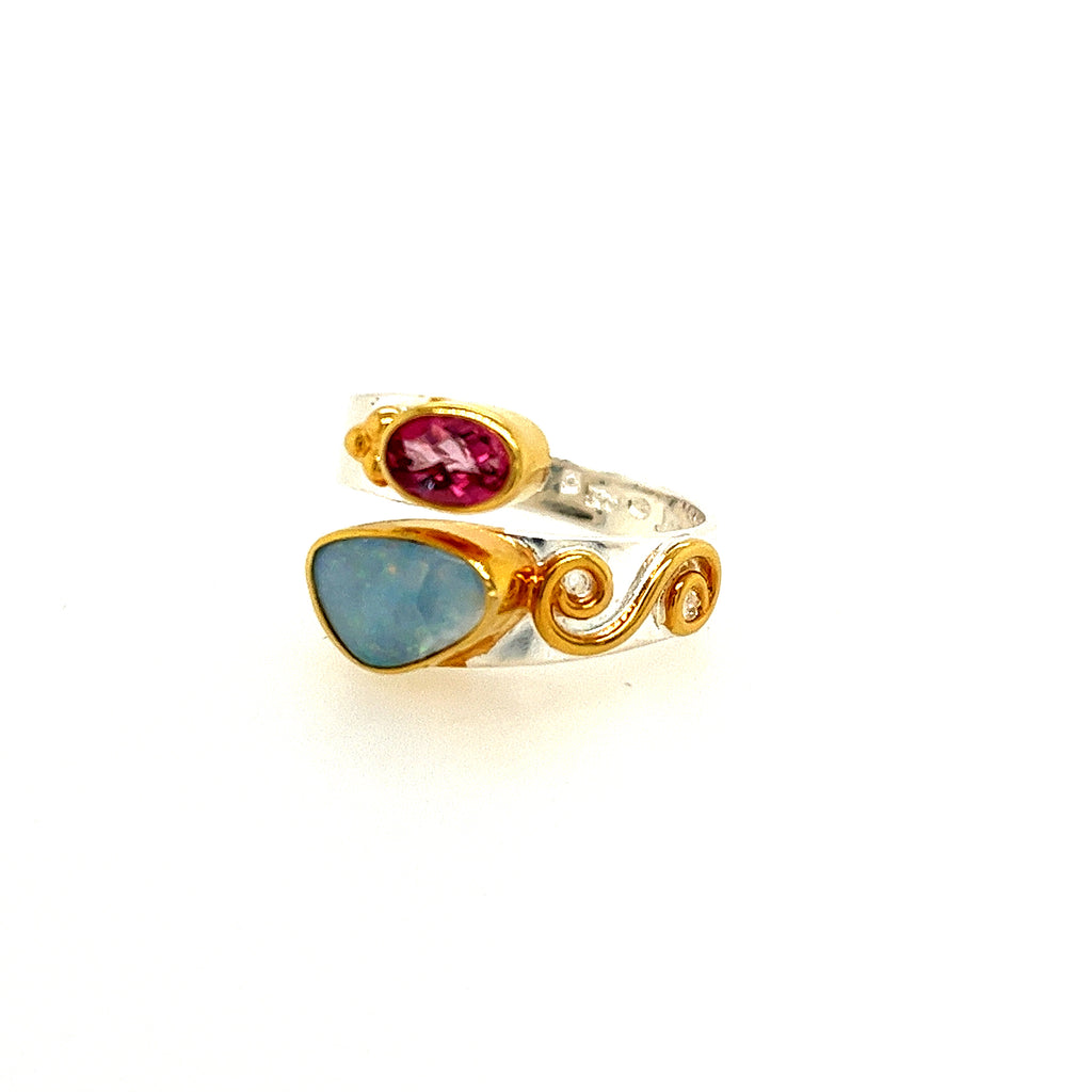 Sterling Silver And Vermeil Opal Ring