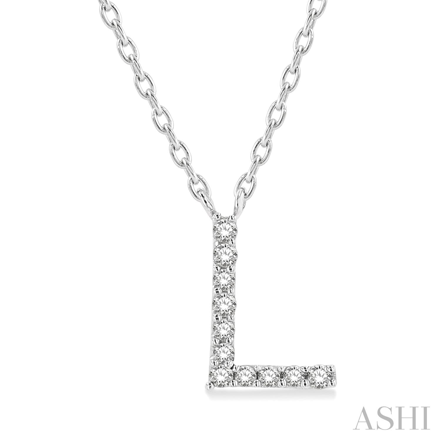 10K White Gold Initial L Diamond Pendant