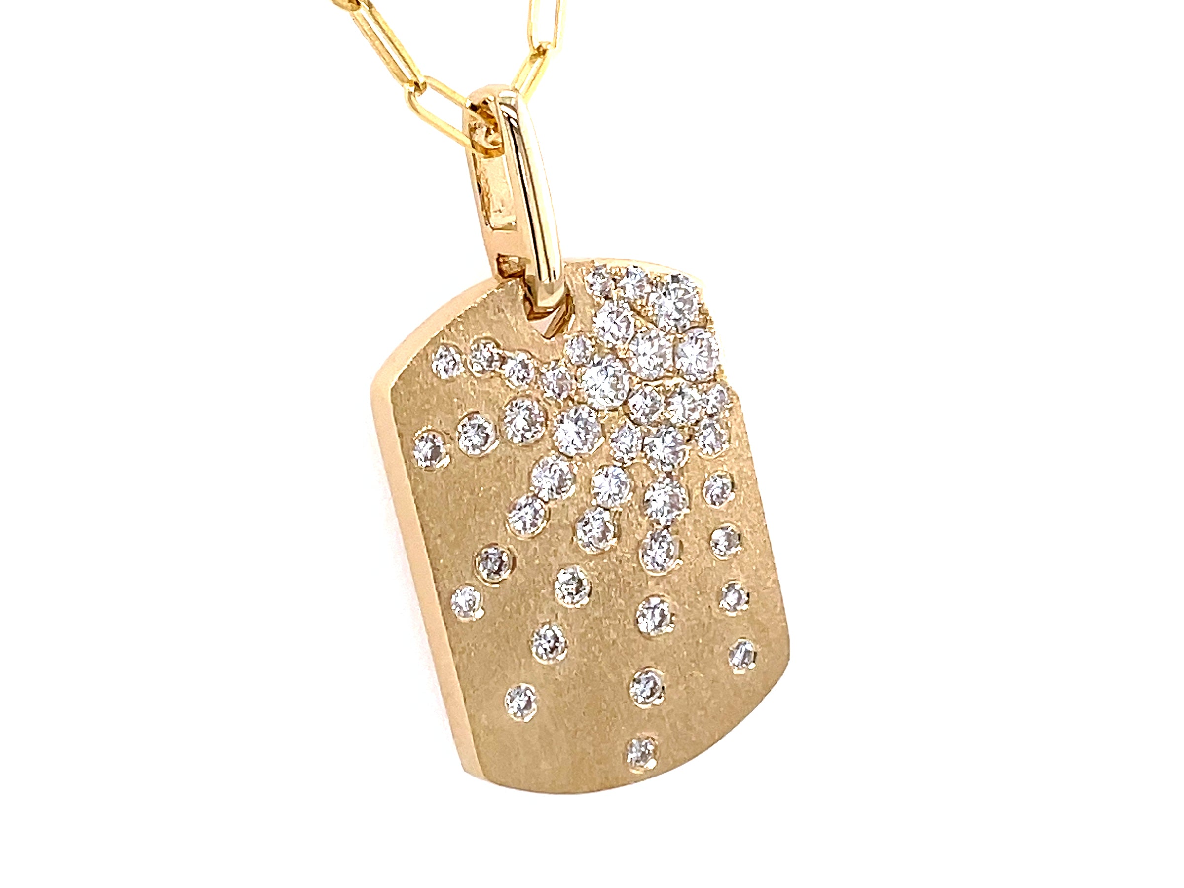 14K Yellow Gold Dog Tag Diamond Pendant - Dilamani