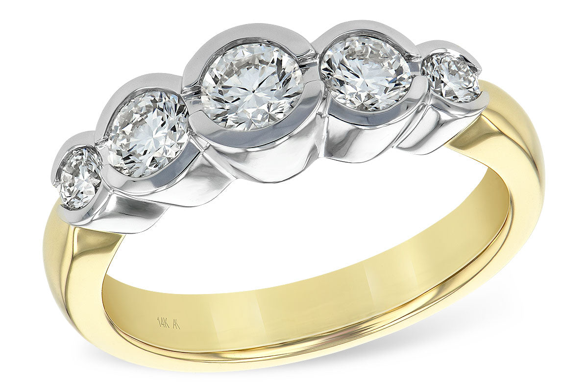 14K Yellow And White Gold 5 Stone Diamond Anniversary Ring