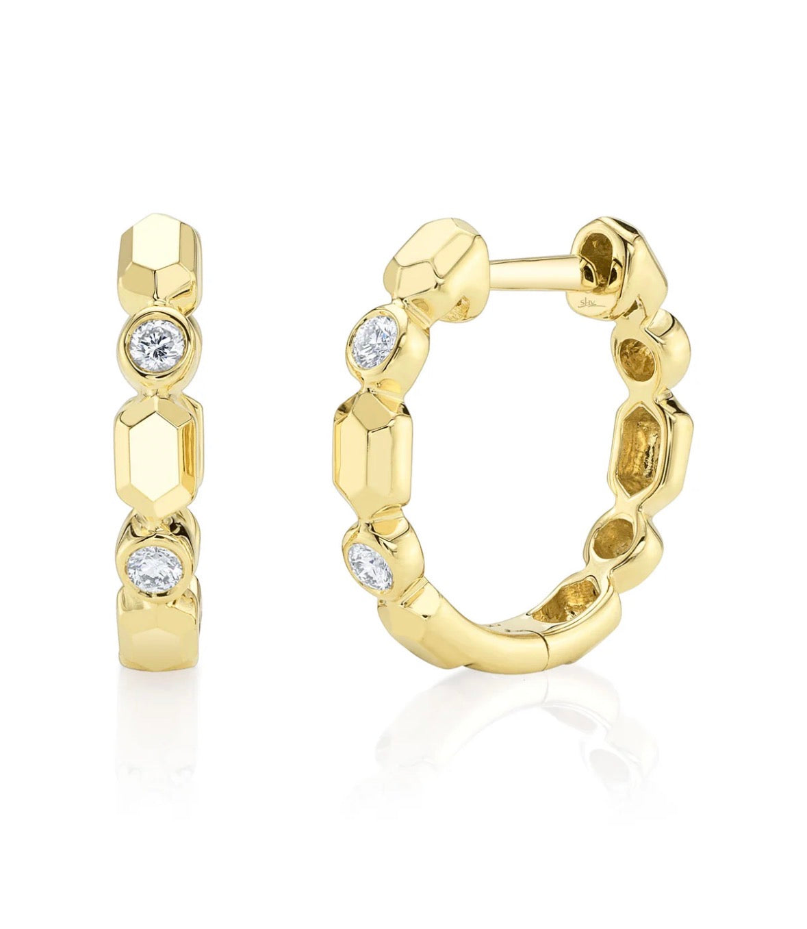 14K Yellow Gold Huggie Diamond Earrings
