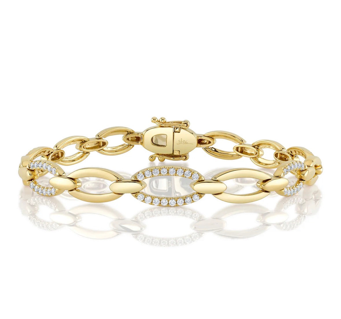 14K Yellow Gold Diamond Oval Link Bracelet
