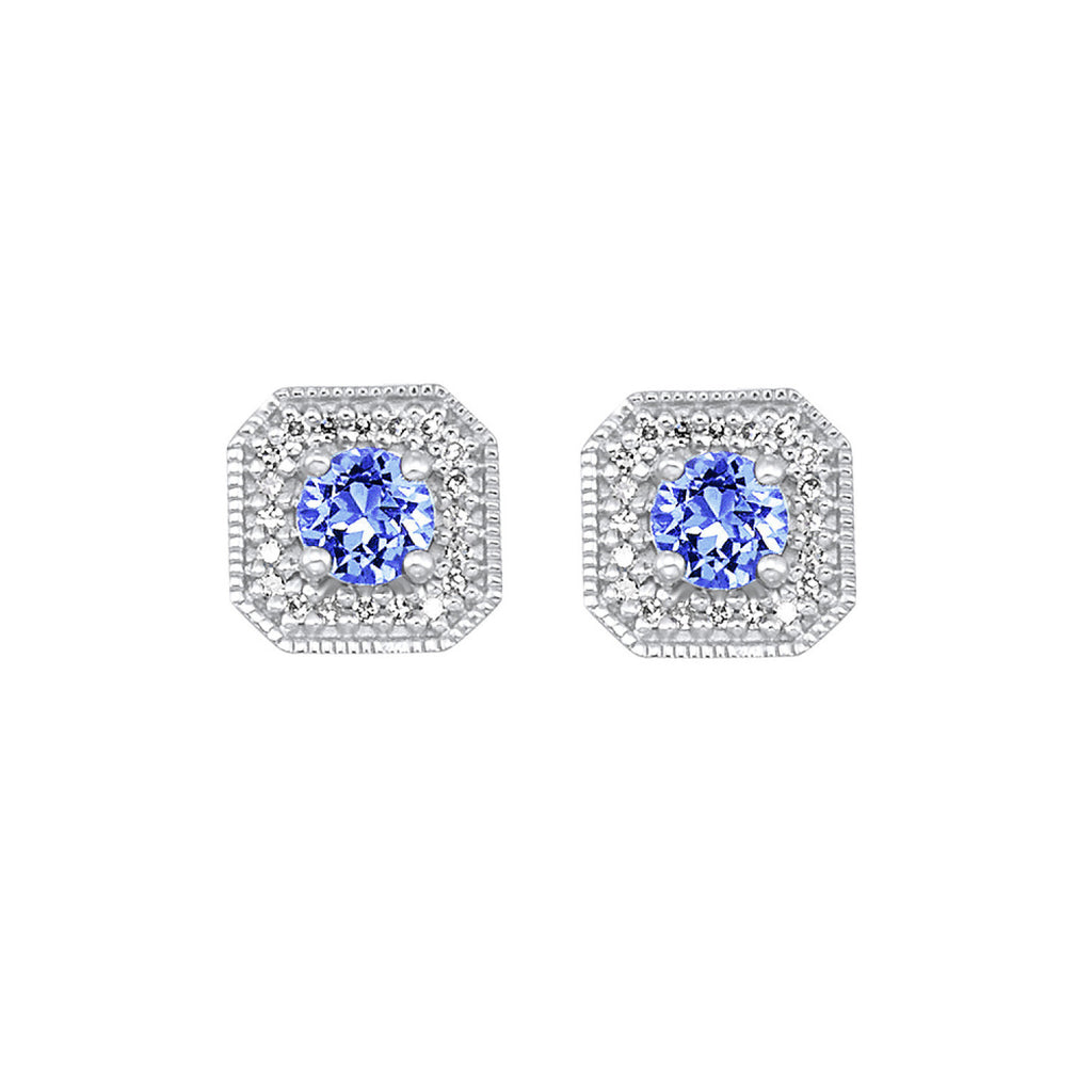 10K White Gold Created Sapphires Earrings