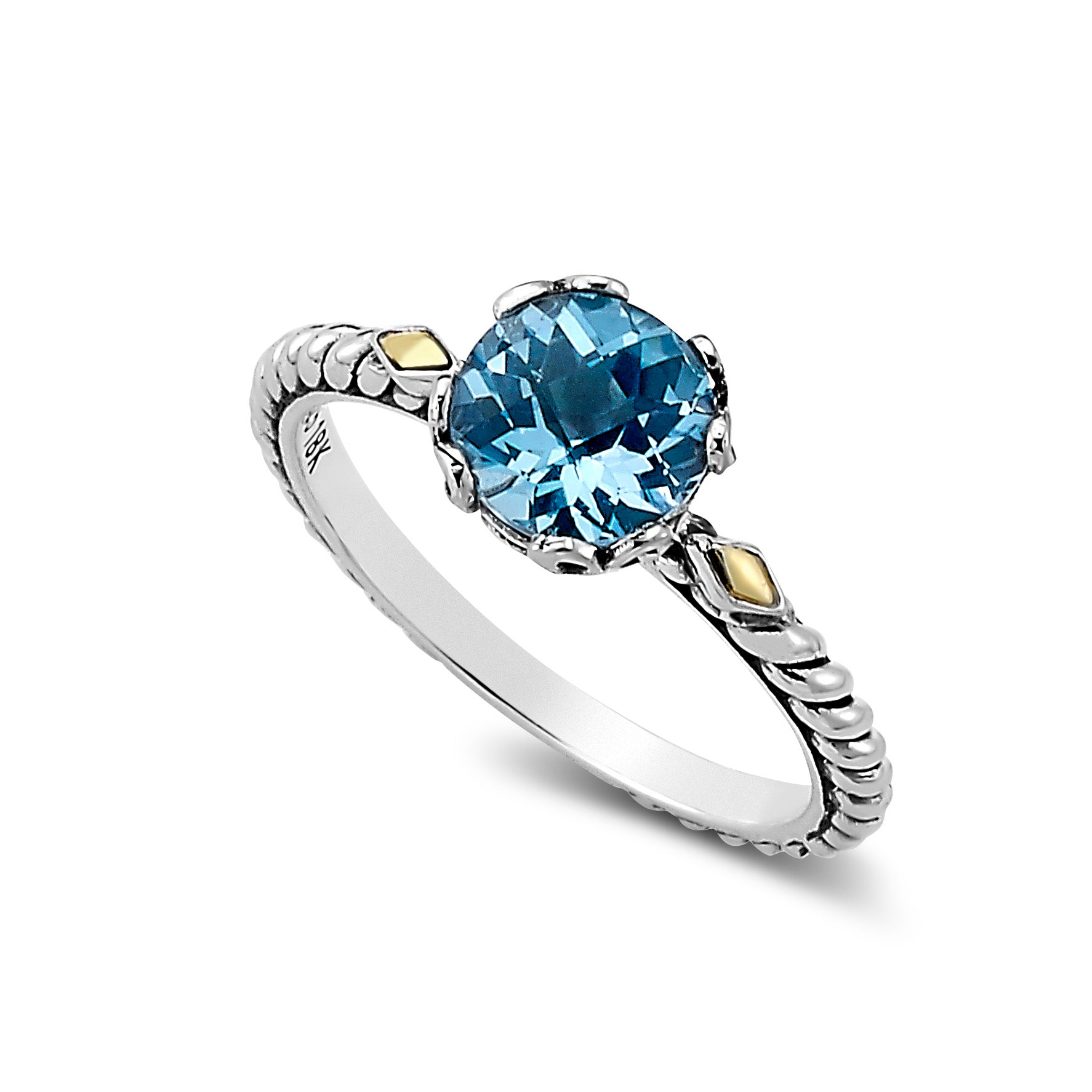 Sterling Silver And 18K Yellow Gold Blue Topaz Ring