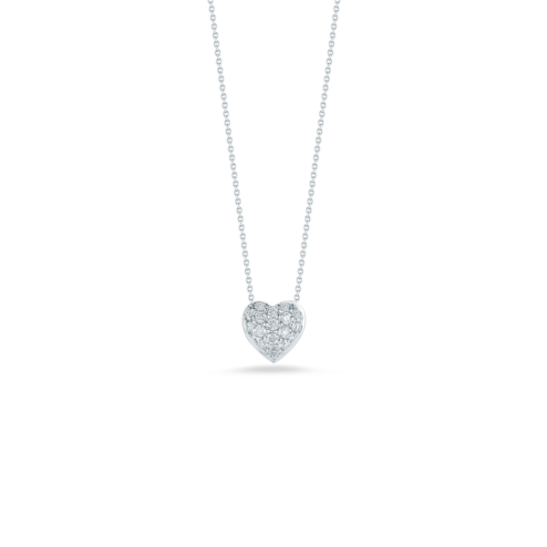 18k White Gold Puffed Heart Diamond Pendant