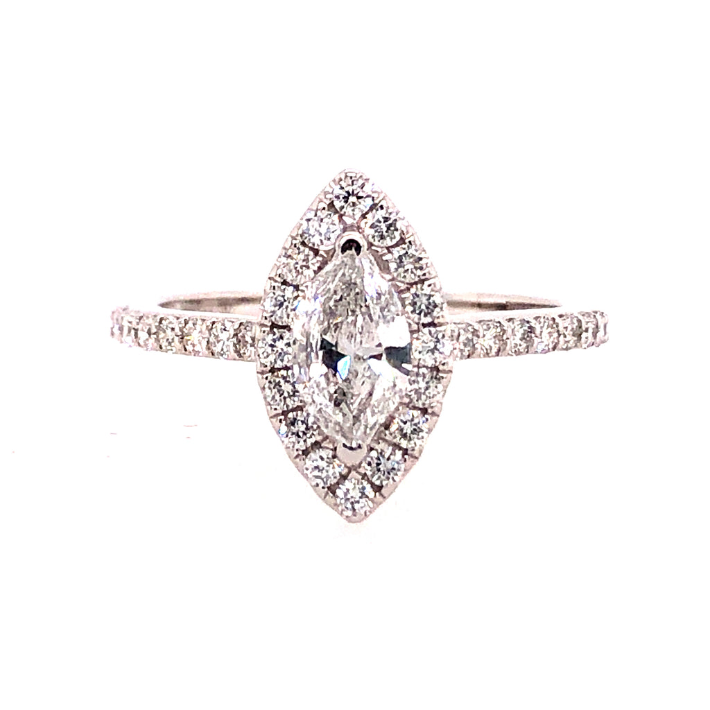 14k White Gold Halo Marquise Diamond Engagement Ring