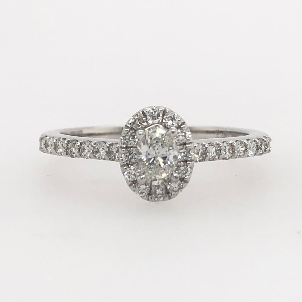 14k White Gold Halo Oval Lakeshore Diamond Engagement Ring
