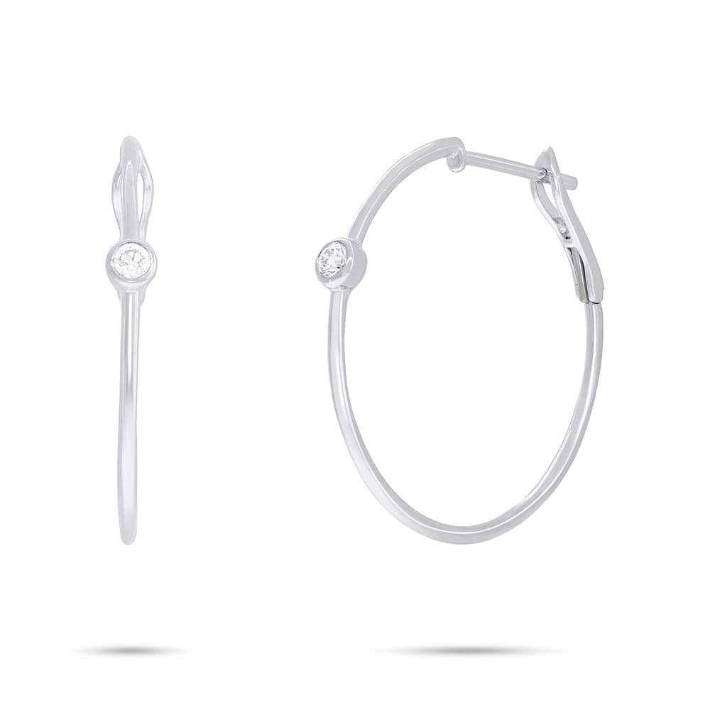 14k White Gold Medium Hoop Diamond Earrings