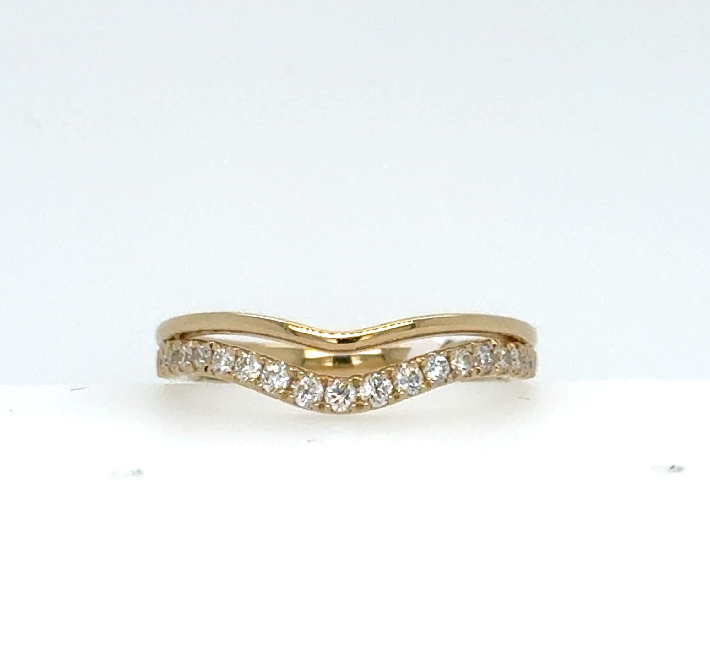 14k White Gold Curve Band Diamond Wedding Band