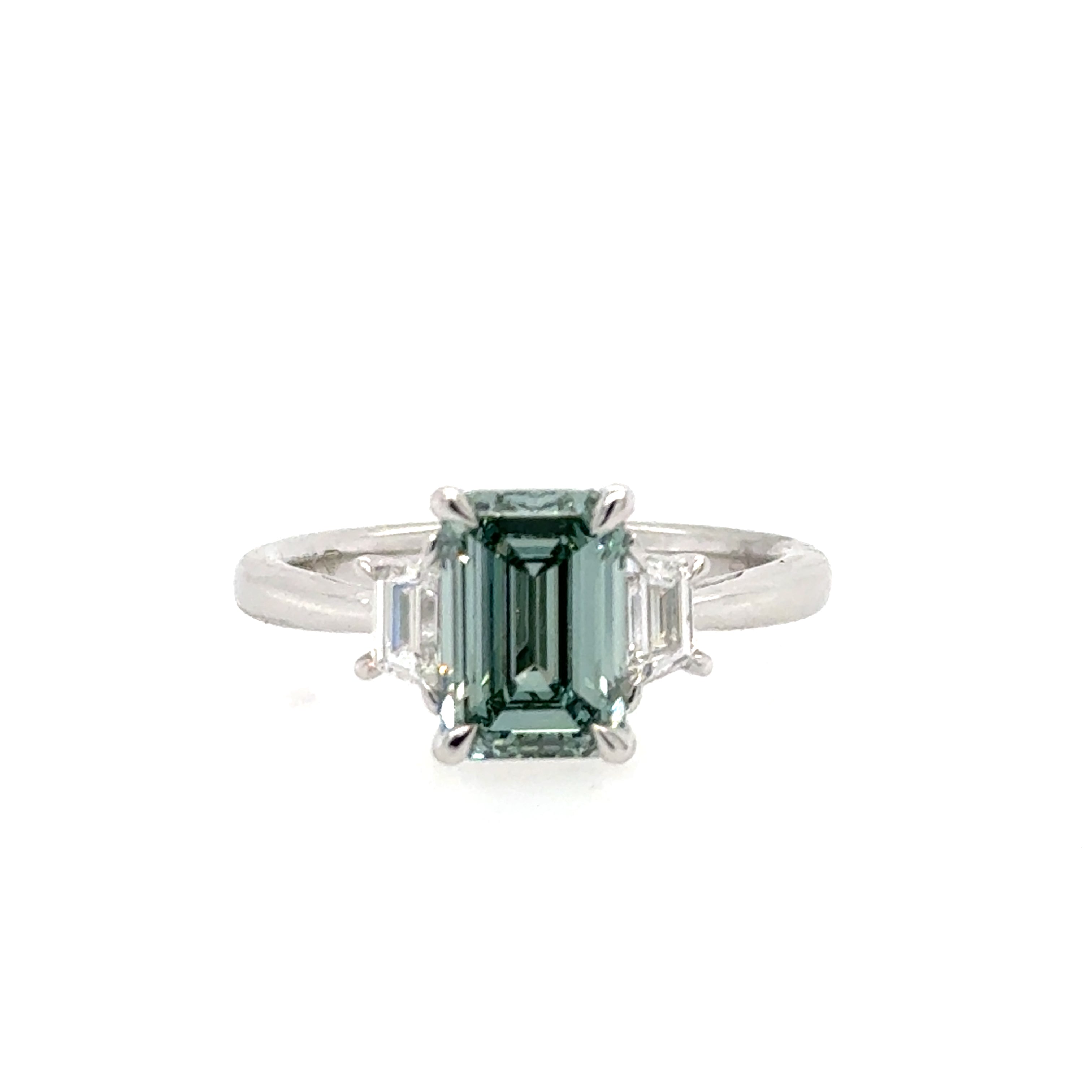 14k White Gold 3 Stone Emerald Diamond Engagement Ring