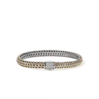 Sterling Silver And 14 Karat Diamond Bracelet