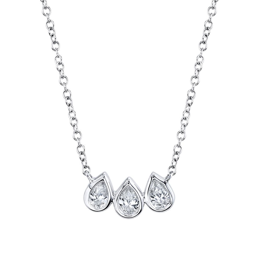 14k White Gold 3 Stone Diamond Pendant