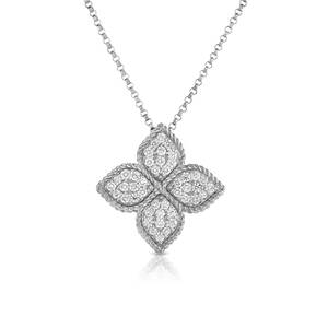 18k White Gold Flower Diamond Pendant - Roberto Coin Inc