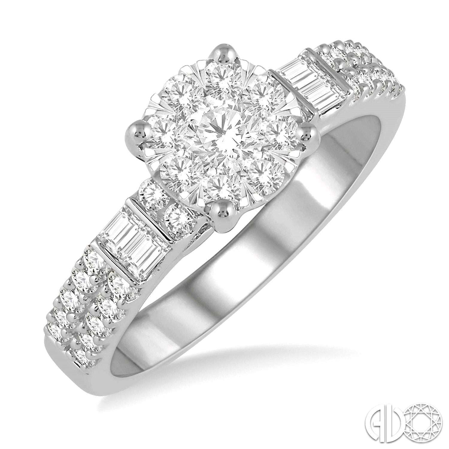 14k White Gold Round & Baguette Diamond Engagement Ring