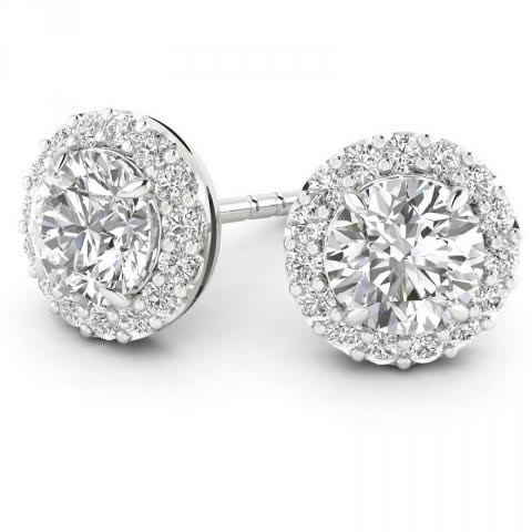 14k White Gold Halo Diamond Earrings
