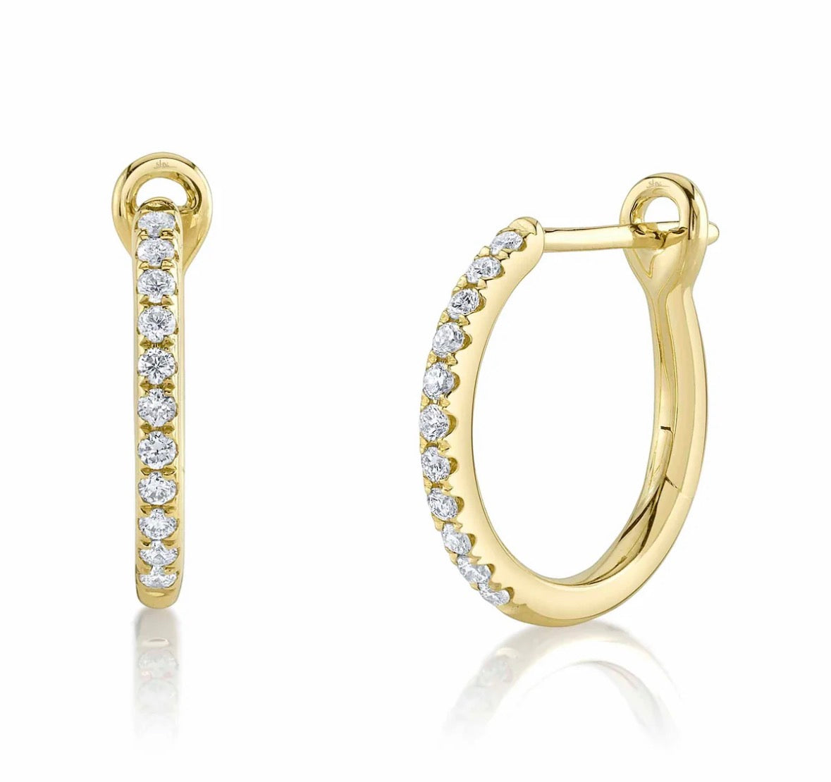 14k White Gold Small Hoop Diamond Earrings