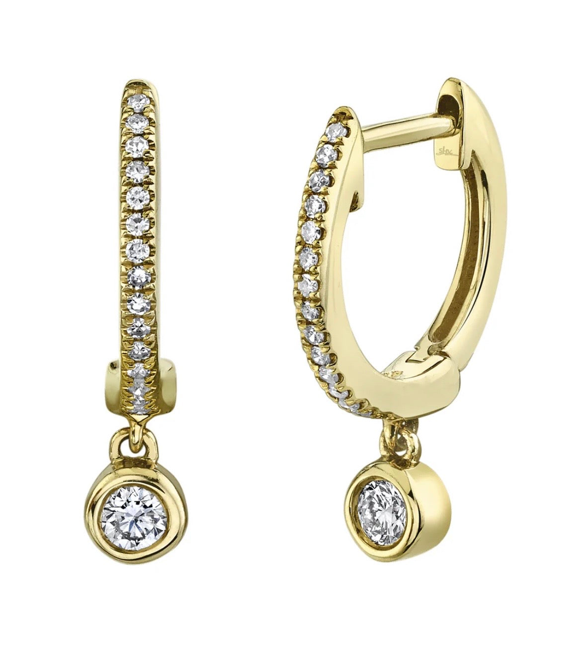 14K Yellow Gold Small Hoop Diamond Earrings