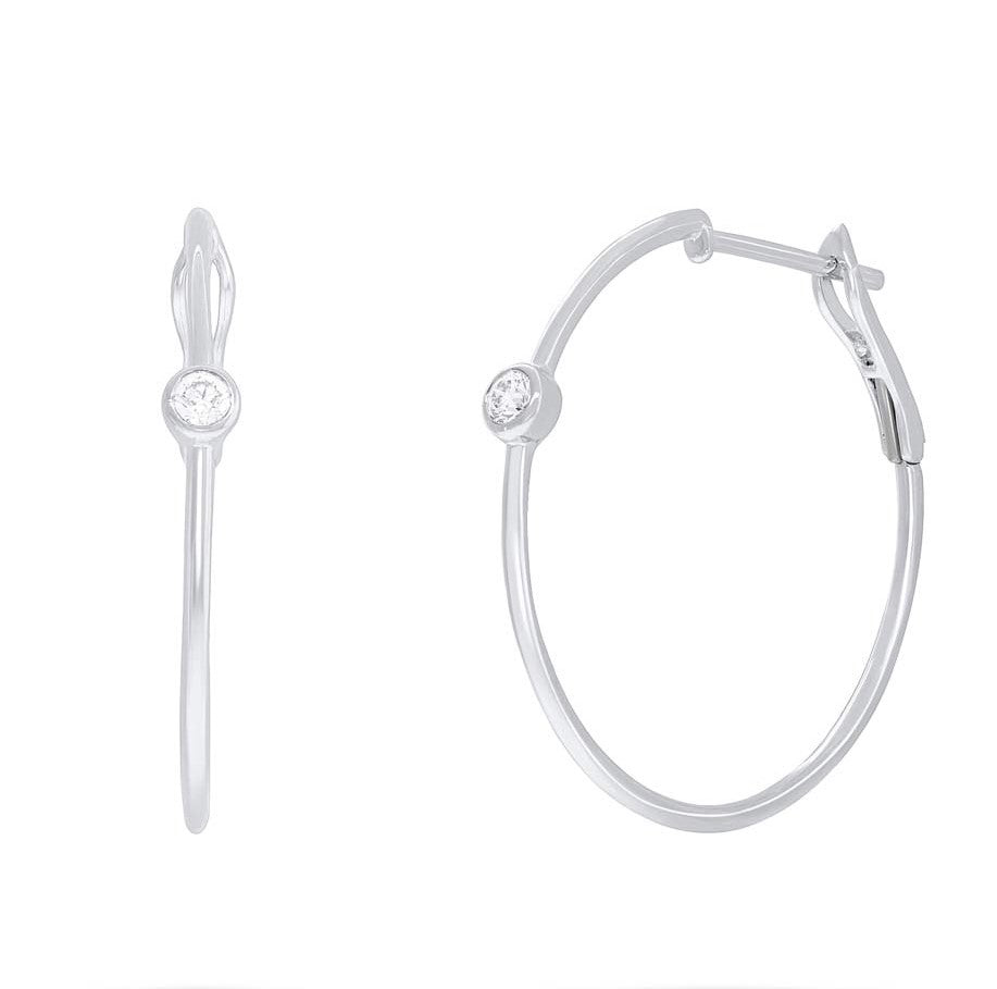 14k White Gold Medium Hoop Diamond Earrings