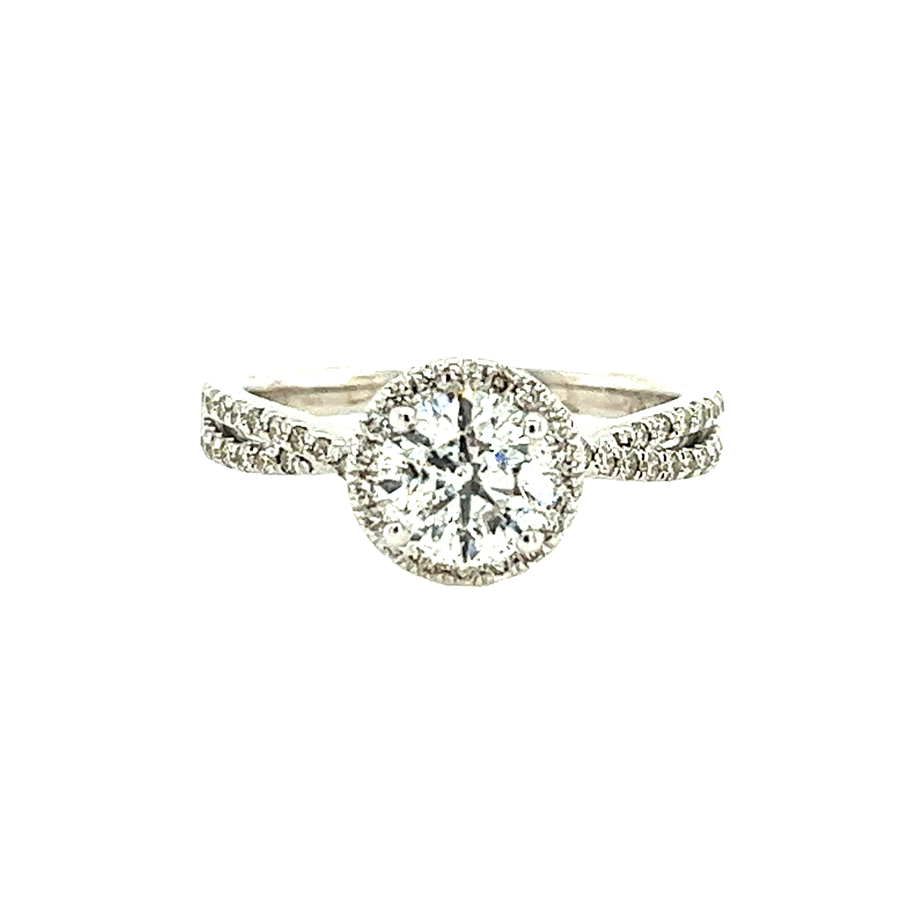 14k White Gold Halo Round Lakeshore Diamond Engagement Ring