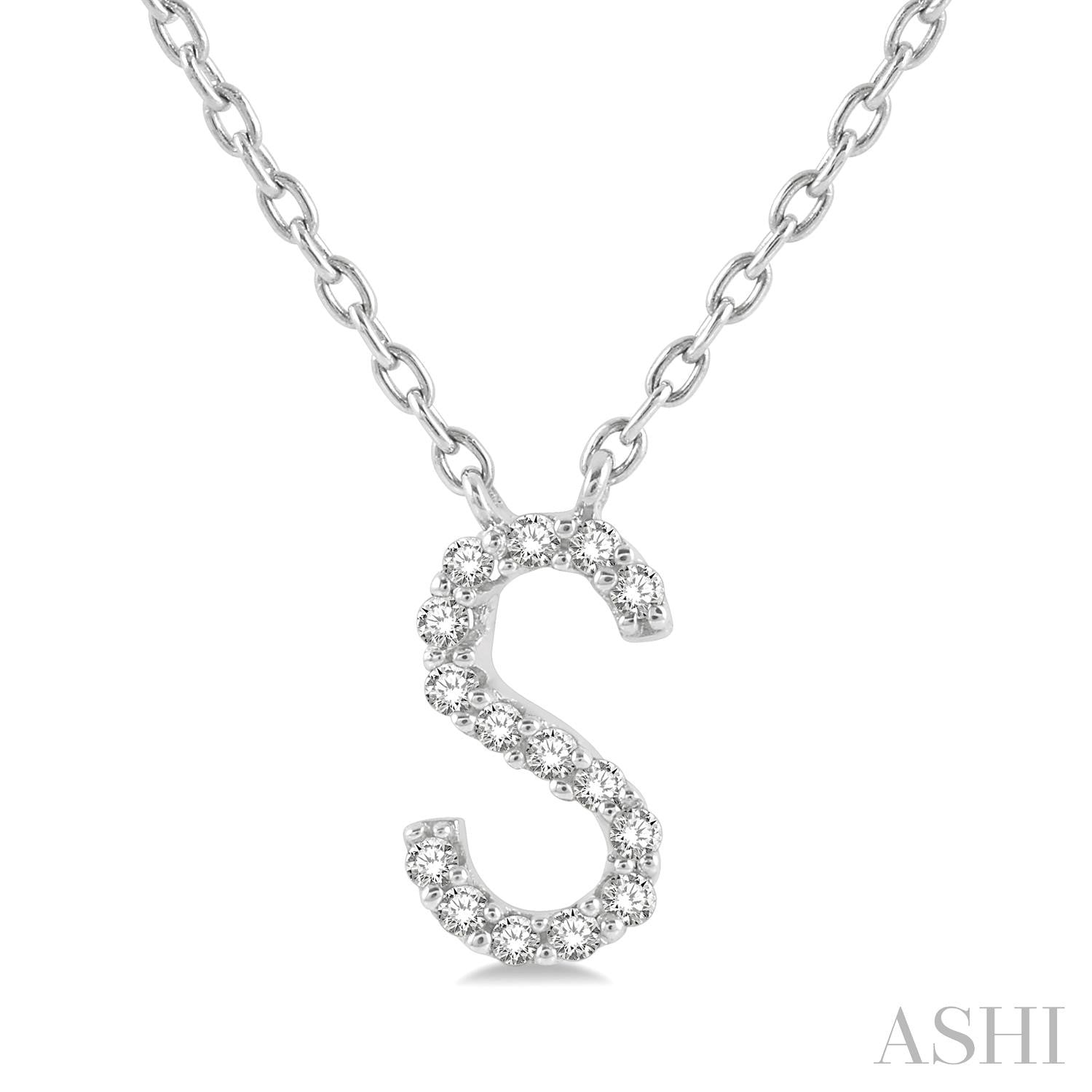 10K White Gold Initial S Diamond Pendant - Ashi Diamonds LLC
